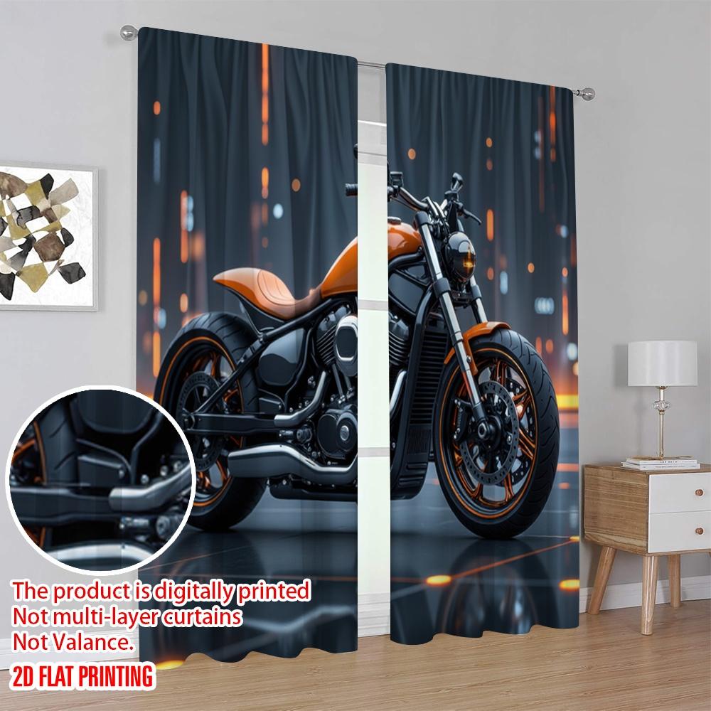 2 szt., druk płaski 2D Zasłona Popularny Pomarańczowy Cruiser Wszechstronna Tkanina (bez pręta) Prezenty do dekoracji salonu i biura Living