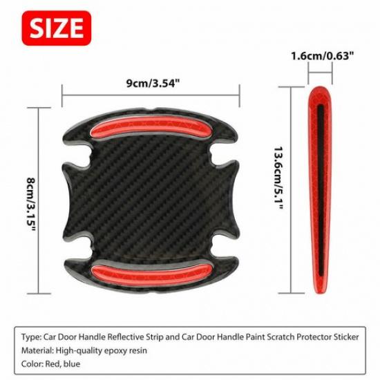 8X Red Car Door Handle Bowl Protector Film Reflective Strip Anti Scratch Sticker