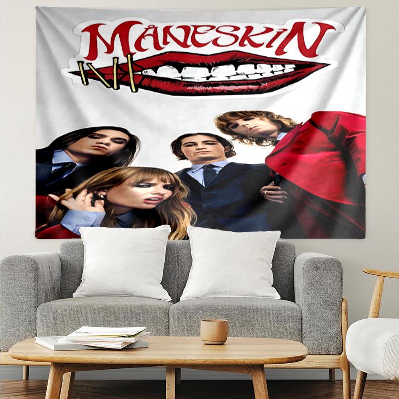 Arazzo con Stampa Maneskin, Sfondo, Facile da Installare, Ideale per Camera da Letto, Ufficio e Soggiorno, con Decorazione Estetica da Appendere alla Parete.