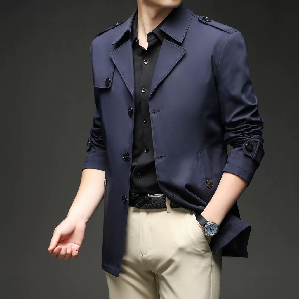 Spring Autumn Long Trench Men Turn Down Collar Fashion Business Casual Windbreaker Coat Male England Style Outerwear Plus Size