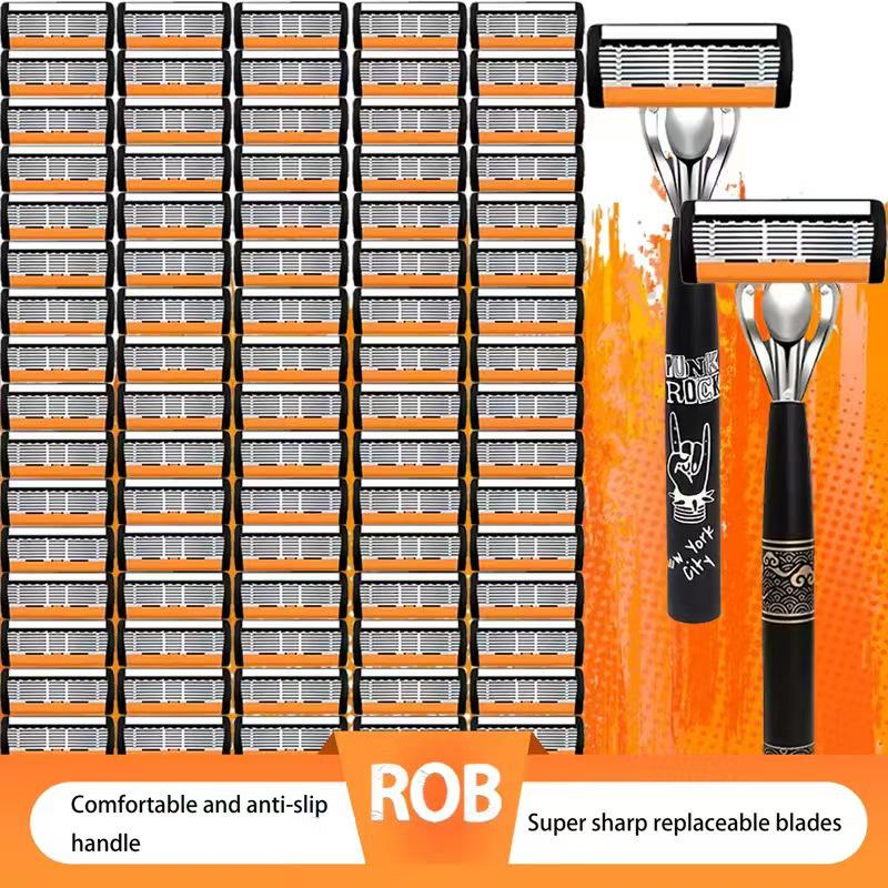 Men's Manual Razor with 6-Layer Stainless Steel Blades and Metal Handle for Cross-Border Dropshipping