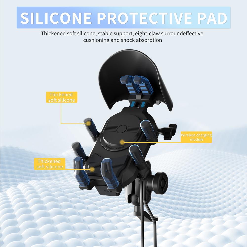 Motorcycle Phone Holder 15W Wireless Charger Shockproof Bike Cellphone Support Anti-Theft Motorbike Phone Bracket Waterproof