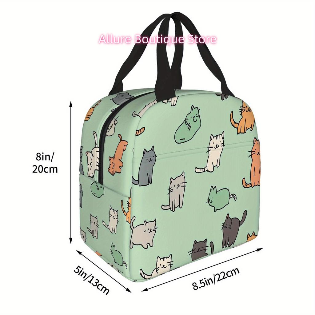 1pc, Cute Cat Pattern Background Printed Thermal Bag Insulated Lunch Tote for Food Storage - Unisex Portable Reusables