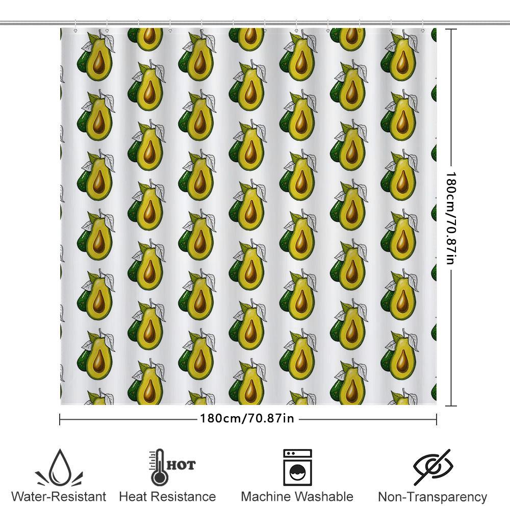 Avocado Shower Curtain Cute Fruit Pattern Waterproof Bathroom Decor Farmhouse Kitchen Backdrop Wall Hanging