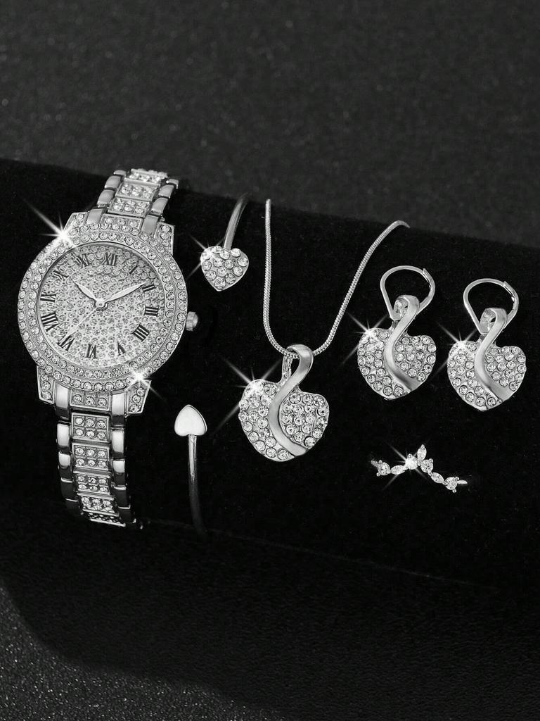 Clear Sound Ladies Fashion Roman Quartz Watch with Full Diamond Bracelet