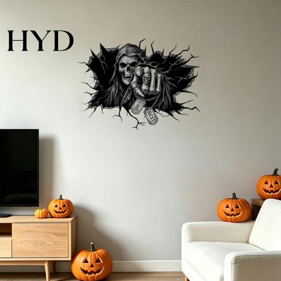 Adesivo Decalcomania da Parete Falce Fauchard, Decalcomania Artistica 3D che Attraversa, Teschio Spaventoso Decorazione Halloween Murale per Casa Bar Pub Feste Materiale PVC Impermeabile