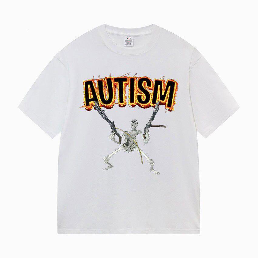 Autismo Scheletro Meme T Shirt Umorismo Divertente Teschio Uomo Donna Moda Hip Hop T-shirt Casual Cotone Manica corta T-shirt oversize