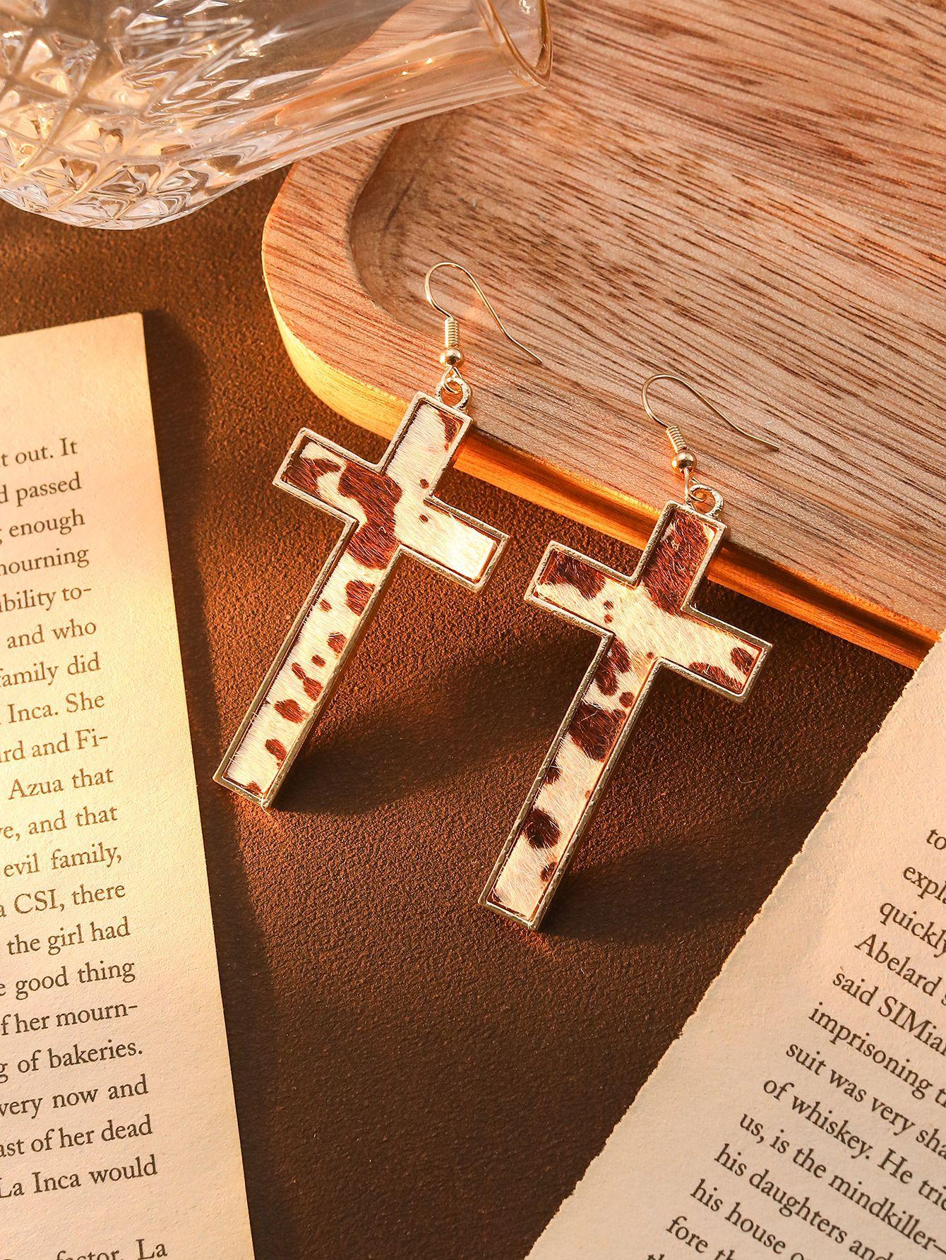 Leopard Cross Printed Leather Earrings High Sense Simple Exaggeration Party Bohemian Earrings