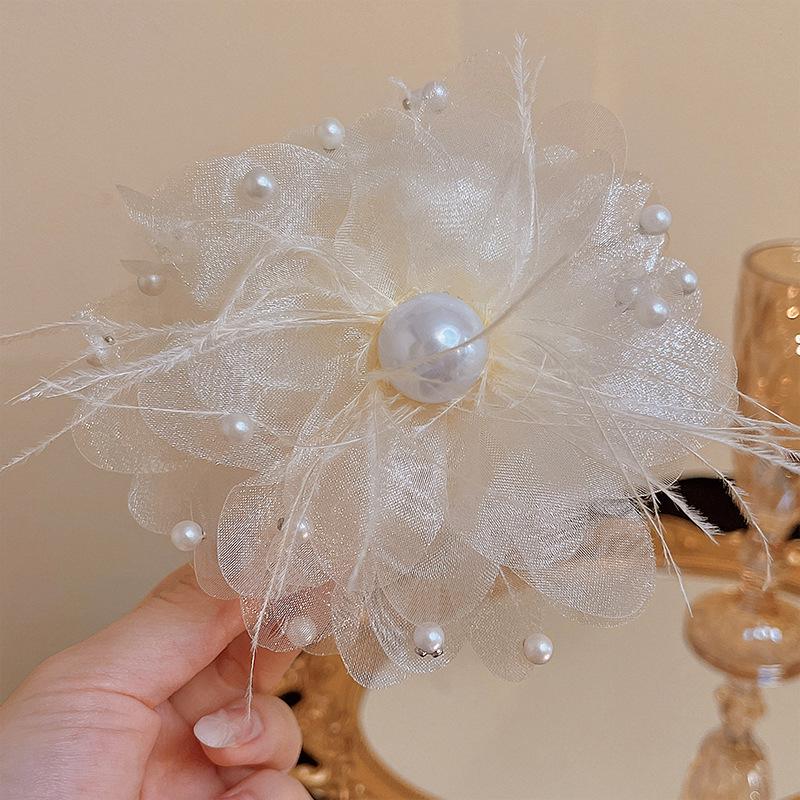 

2024 Осень/Зима Двойной пион с кисточками и бусинами Заколка-акула для волос - Универсальный аксессуар для прически в стиле Y2K