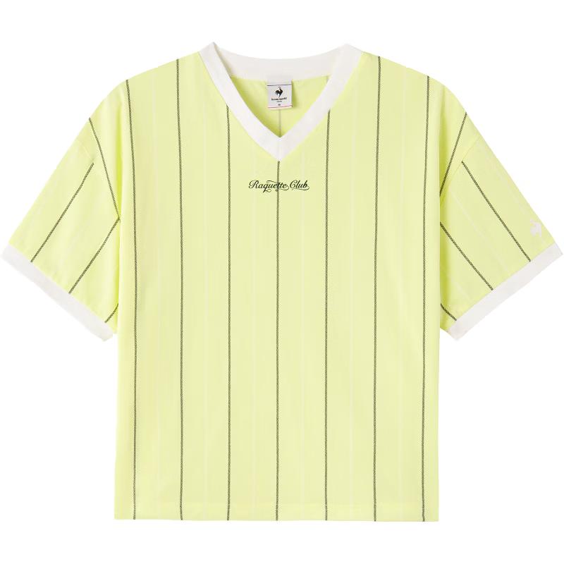 Le Coq Sportif Women s V-Neck Anti-Bacterial Striped Tennis T-Shirt L