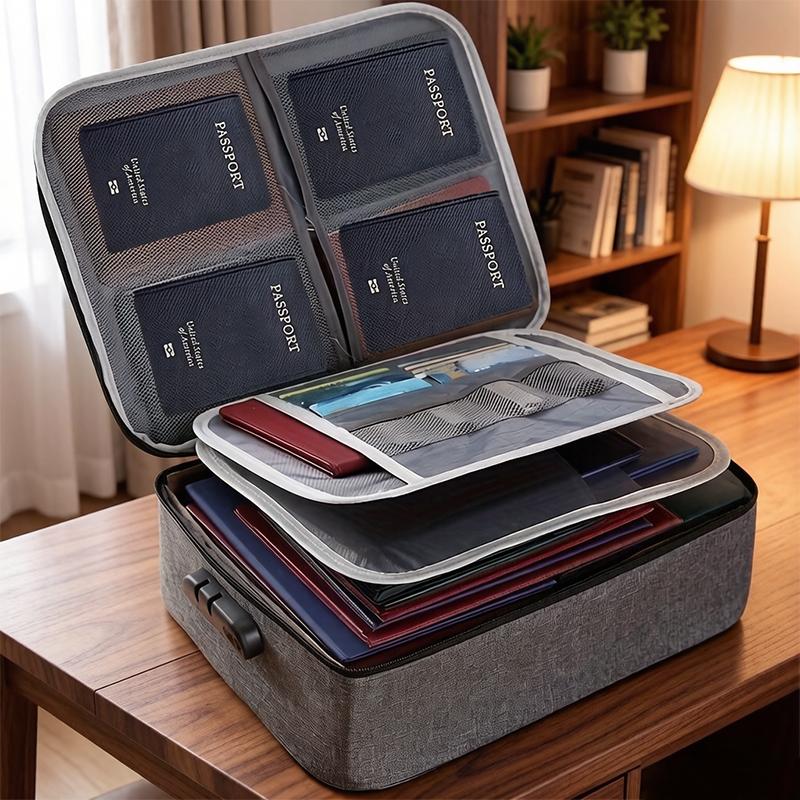 

Document Holder with Lock / Gift a randomly colored teddy bear pendant, Multi-Layer Storage for Passports Certificates сірий колір