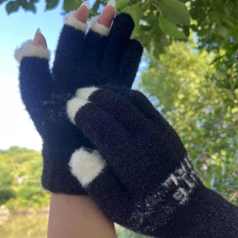 

Однотонные вязаные шерстяные перчатки для сохранения тепла и защиты от холода осенью и зимой, повседневные универсальные перчатки без пальцев с пятью пальцами для мужчин и женщин Average Size