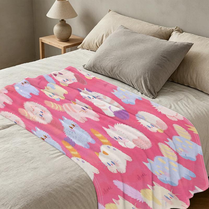 Lightweight Flannel Blanket - Cute Cat Pattern Soft Warm Throw, Cozy for Home, Ideal for Bay Window Decor, Halloween & Christmas