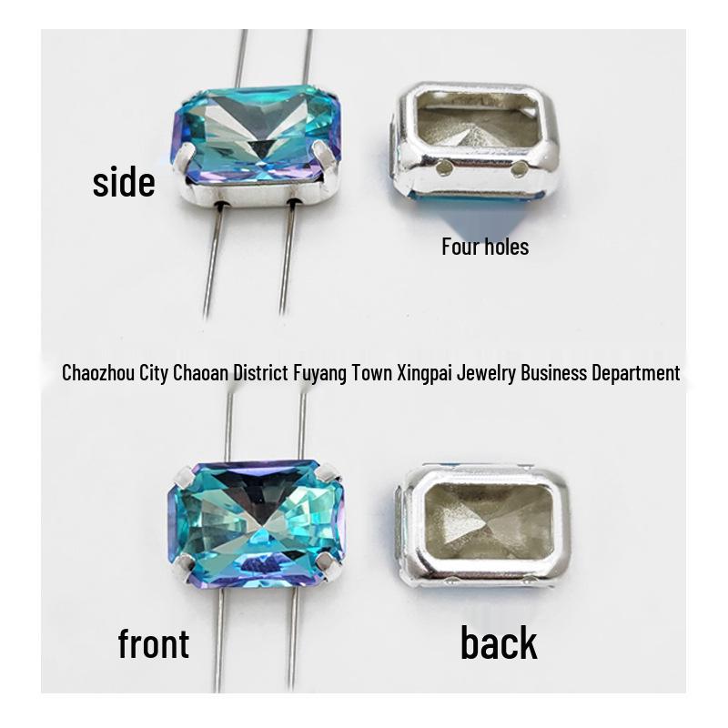 Premium Rhombus-Cut Glass Rhinestones - Long Octagon 10x14mm, A-Grade Color-Fast, Fade-Resistant, Antioxidant Silver Base, Hand-Sewn Claw.