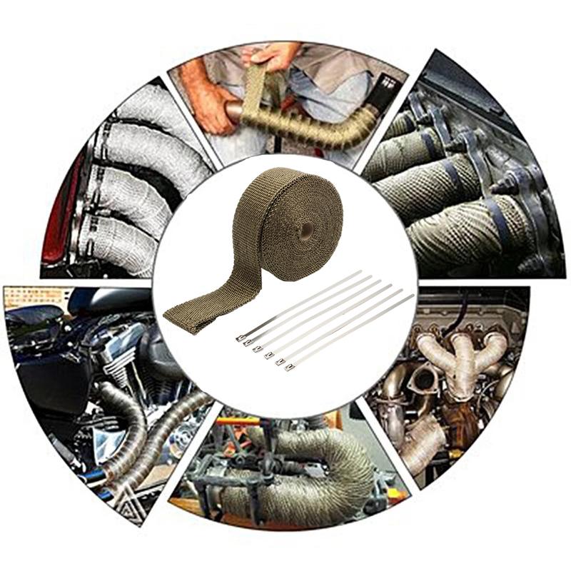 50mm*10m Motorcycle Heat Exhaust Pipe Heat Shield Thermal Tape Wrap Insulation Kit Fiberglass Exhaust Tape With Stainless Ties