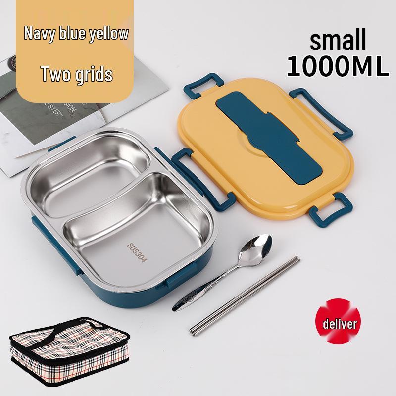 Fiambrera Bento Portátil de Acero Inoxidable 304 con Separadores – Gran Capacidad, Diseño de Hebilla Cuadrada, Estilo Nórdico para Estudiantes