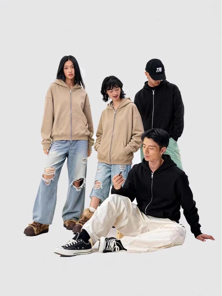 Heavyweight Hooded Sweatshirt: 420g Double Zipper Cotton Cardigan for Men & Women - Loose, Casual, American Style, Ideal for Spring & Autumn.