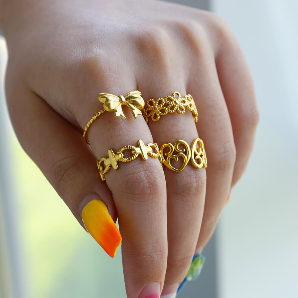 Vintage Stainless Steel Flower Rings for Women Gold Color Wedding Party Fashion Jewelry Anti Fading Accessories Birthday Gifts