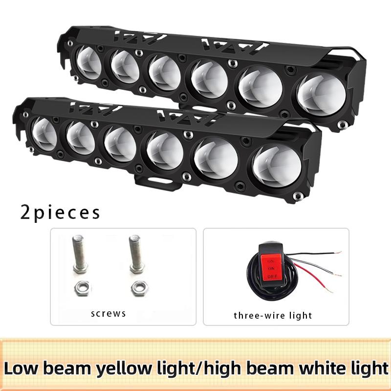 

Светодиодный прожектор с 6 линзами для мотоцикла, двухцветный дальний/ближний свет, противотуманные фары для автомобилей, грузовиков, внедорожников UTV, 12 В, 24 В, мини-линза, фара дальнего света 2PCS жёлтый/белый