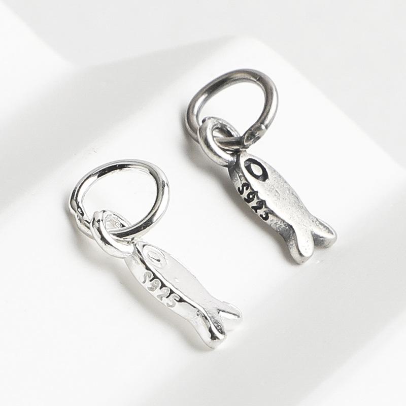 S925 Sterling Silver Beaded Woven Rope Small Fish Pendant for DIY Bracelets & Necklaces