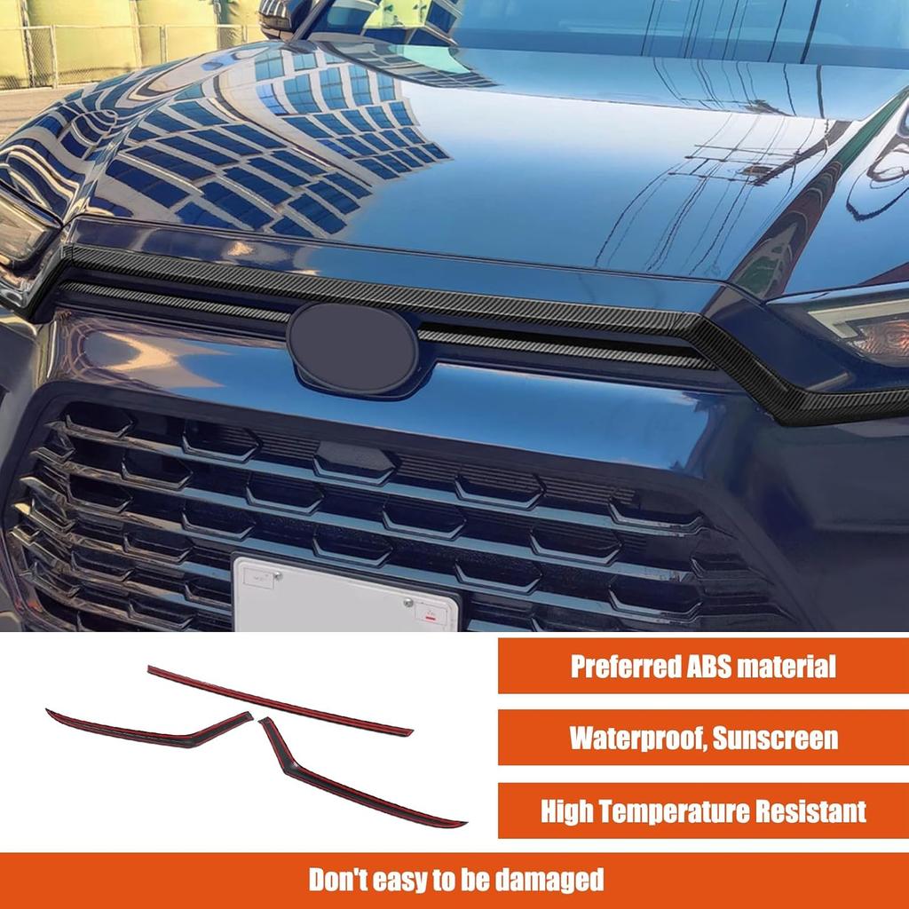 PIUGILH Front Hood Grille Panel Trim Molding Compatible with Toyota Grand Highlander 2024 2025 Accessories (Carbon Fiber Color)