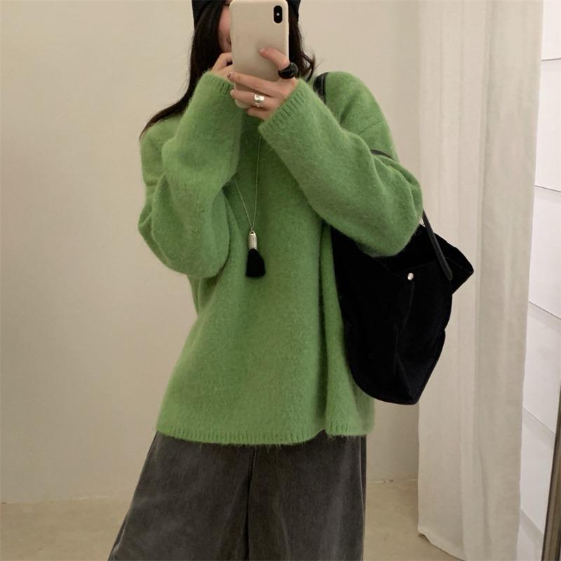Soft waxy hairy casual versatile pullover sweater women's autumn and winter new round neck loose warm knitted top
