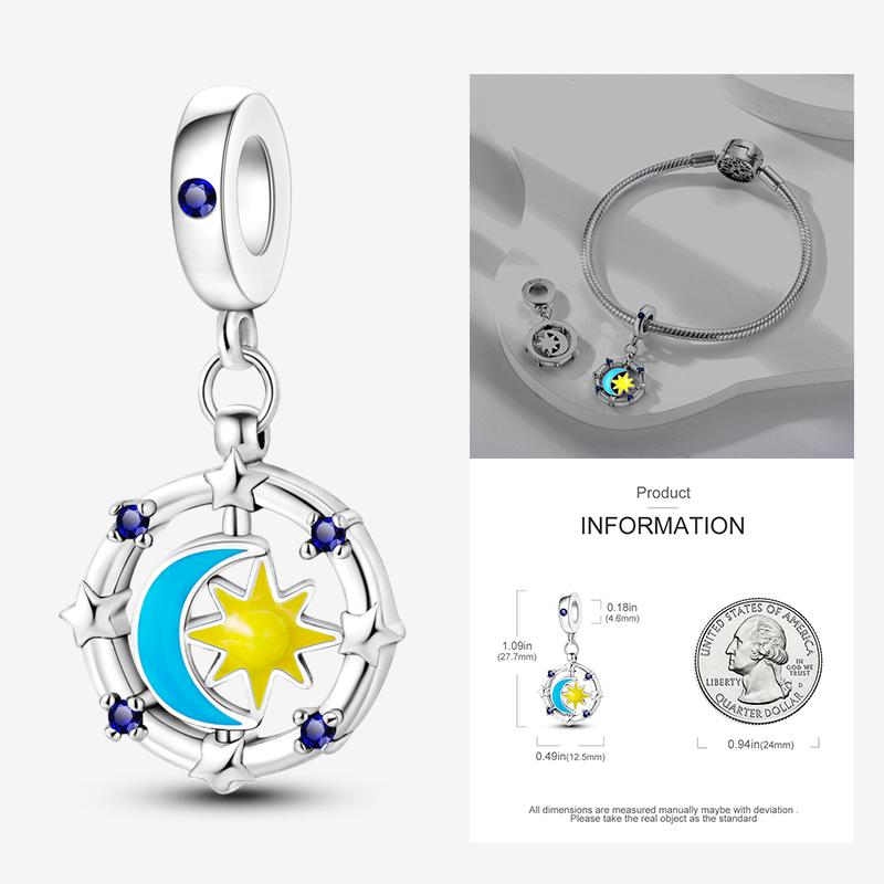 New In Star Moon Sun Series Charm Beads Fit Pandach Original Bracelet Women Copper Pendant Bead Jewelry Gift