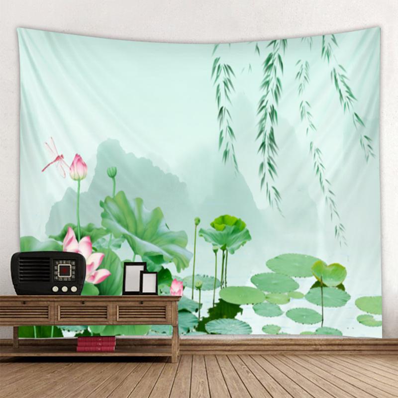 Beautiful Mountain Landscape Ink Painting Tapestry Art Decor Blanket Curtain Hanging At Home Bedroom Living Room Decoration