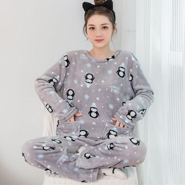 Pyjama Femme Pilou Pilou Polaire Pyjama Une Pièce D'hiver Corail Polaire Femme - ECELEN - Chemise De Nuit En Flanelle élastique Et Confortable Gris - Prêt-à-Porter Pyjama Femme Polaire Hiver