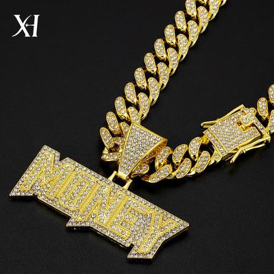 Collar cubano con colgante de diamantes y letra MONEY de hip-hop europeo-americano