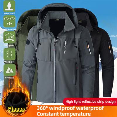 KB Męskie kurtki outdoorowe z polarową podszewką, wiatrówka, wodoodporna, zimowa, ciepła kurtka dla mężczyzn, odpinany kapelusz, męskie płaszcze
