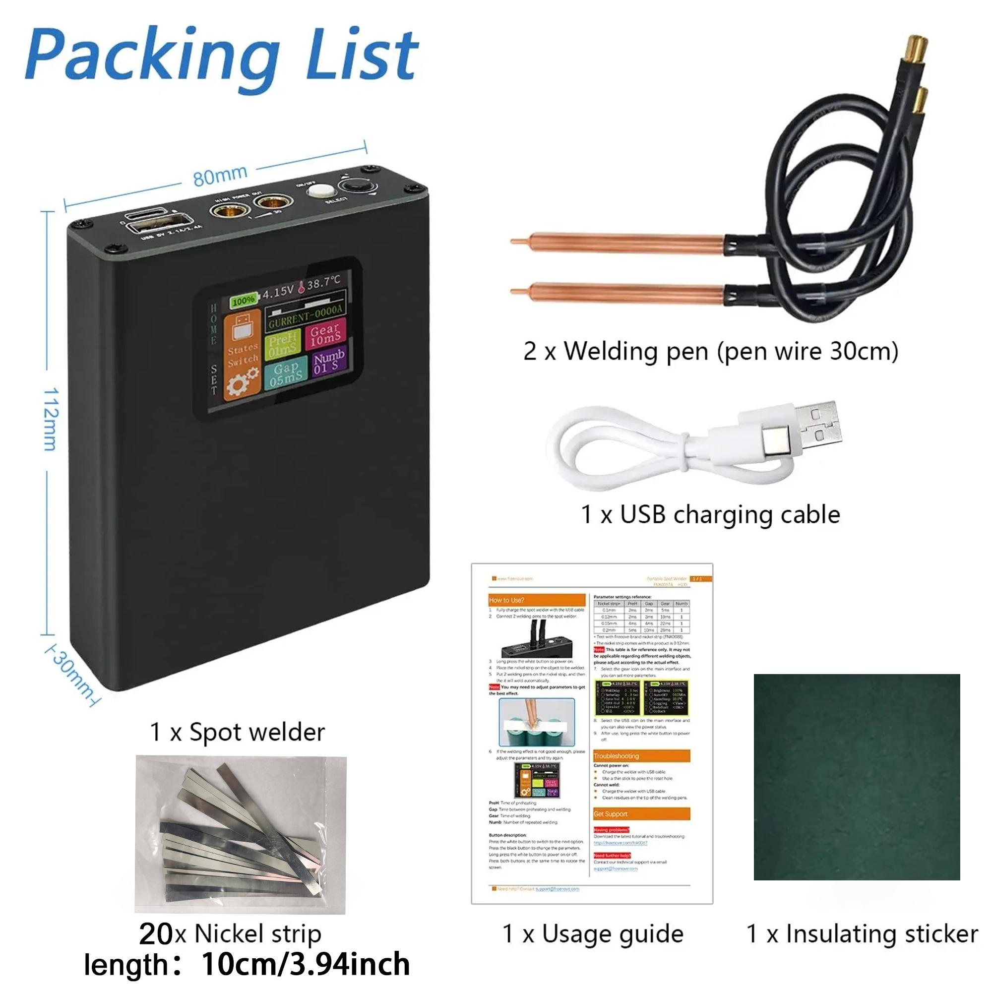 

Портативный 30-скоростной точечный сварочный аппарат с цветным цифровым дисплеем, литий-ионный аккумулятор 0,1~0,25-18650 мм