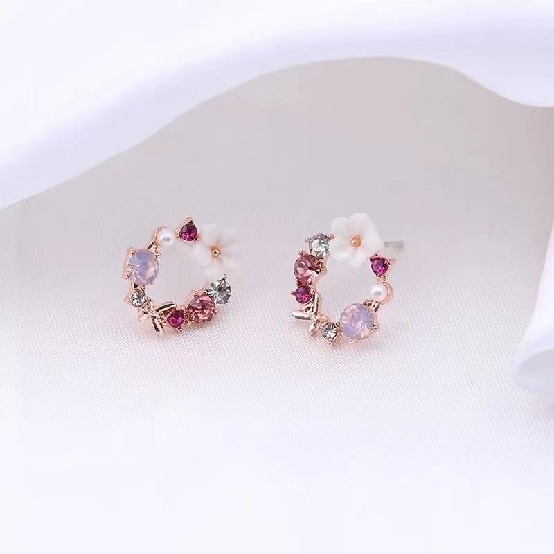 

Корейская мода красочные серьги-кольца с бабочками и цветами из жемчуга золотой