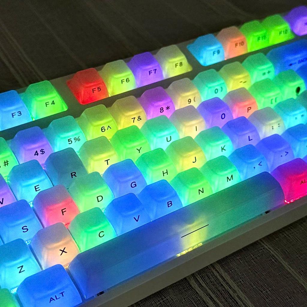 Foggy Transparent Crystal PC Keycaps OEM Profile Creamy White Side Print RGB Backlit Keycaps 115 Keys for MX Switches Keyboard