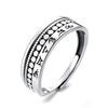 CaiYi S925 Sterling Silver Antiqued Six-Character Mantra Ring for Women, Stackable Index Finger Ring, Retro Chinese Style Lucky Jewelry
