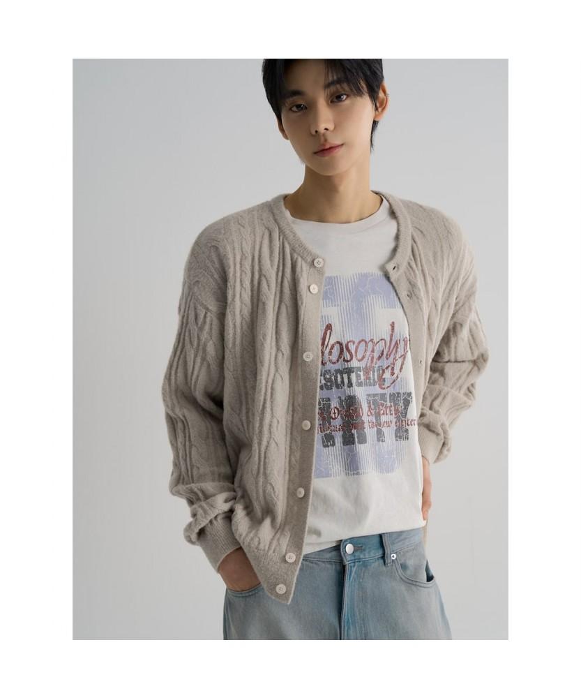 8seconds Lightweight Cable Round Cardigan Light Gray