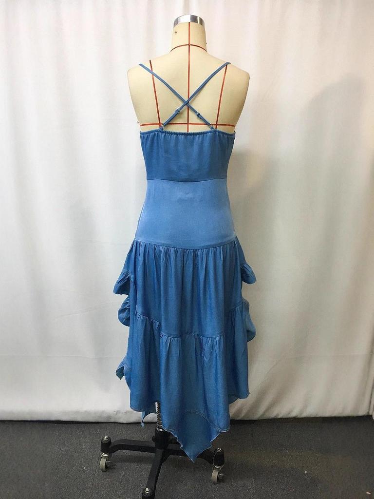 Women's Strapless Denim Bodycon Dress with Retro Layered Skirt