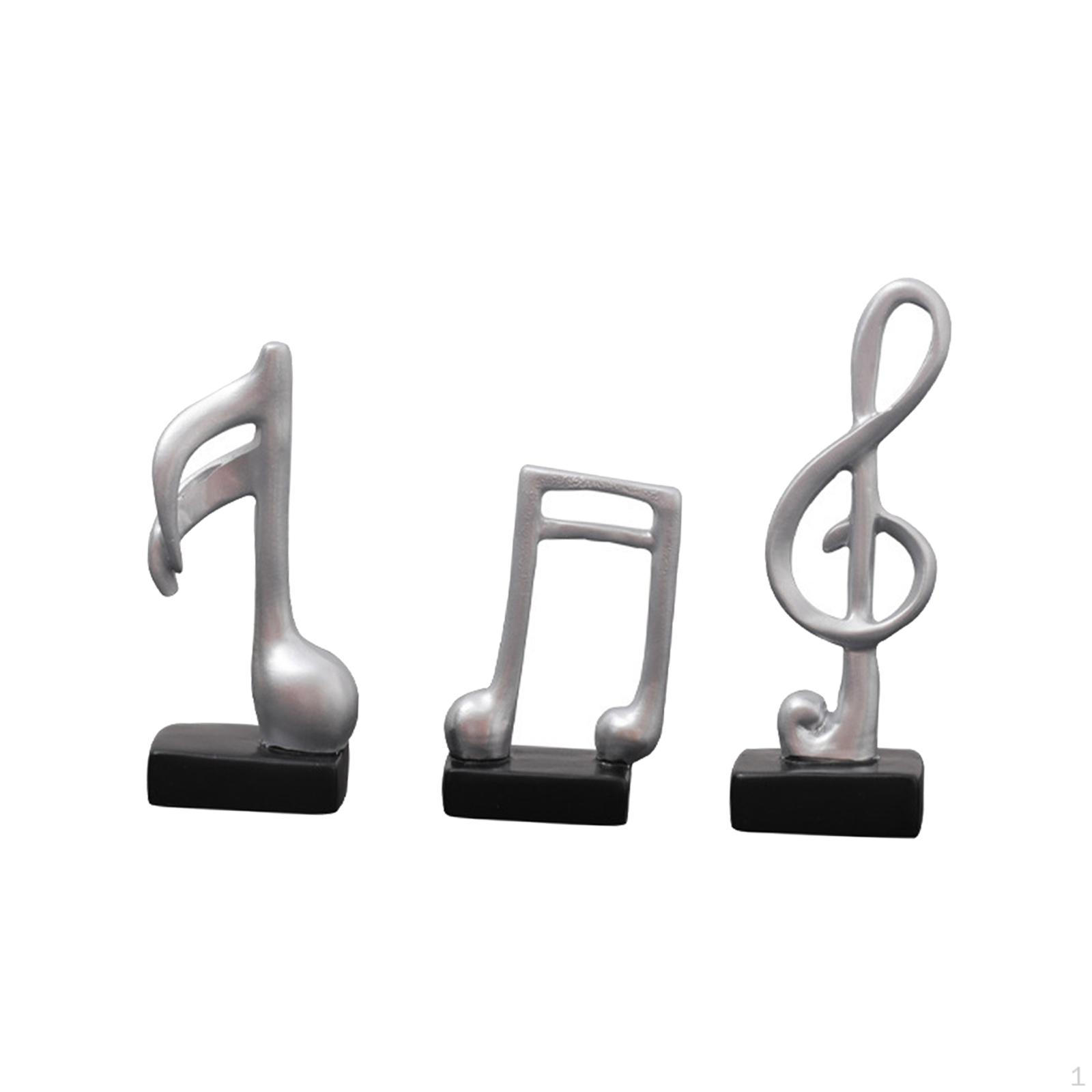 

3 Pcs Modern Musical Notes Statues Sculpture Symbol Crafts Resin Figurine Music срібний