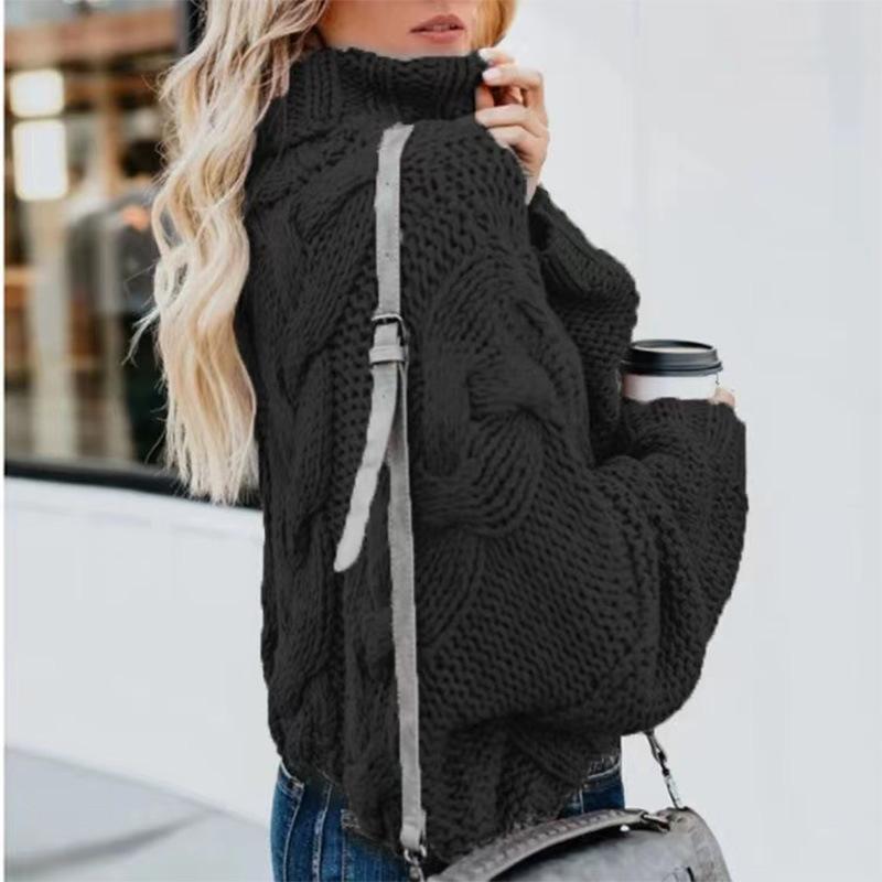 

2026 New Women s High Neck Pullover Sweater, Chunky Cable Knit Loose Fit Long Sleeve Winter Sweater for Casual Wear XL чорний