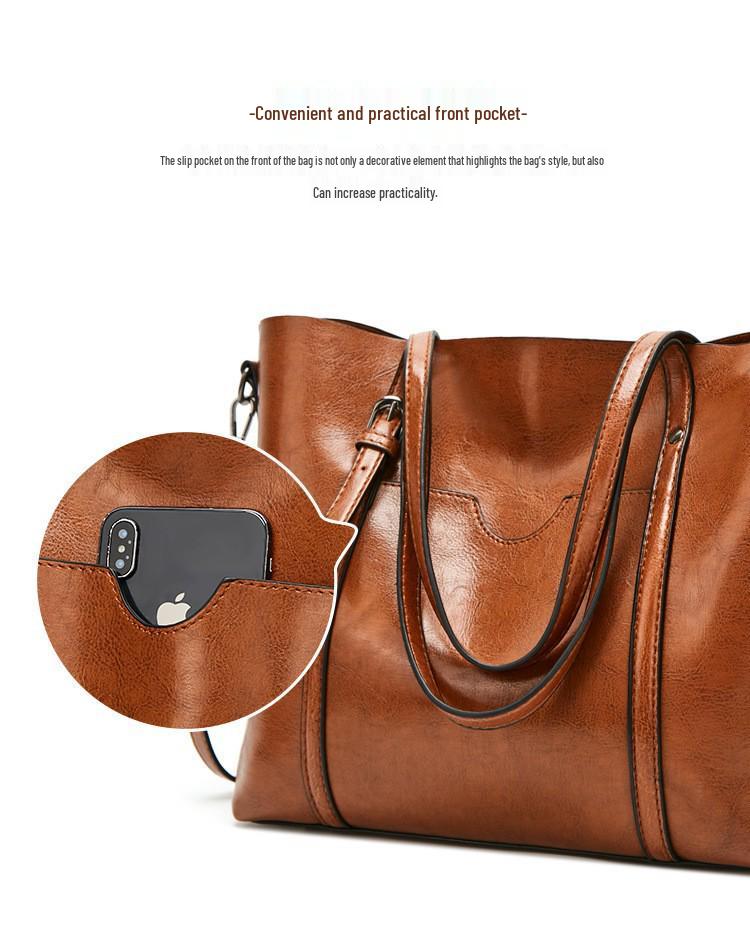 Geantă de mână și geantă tote de umăr la modă pentru femei 2023 din piele cu ceară de ulei - Stil european și american