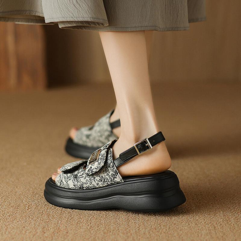 Summer women's platform sandals women's one-pedal rubber soft sole comfortable size sandals national style Roman sandals women