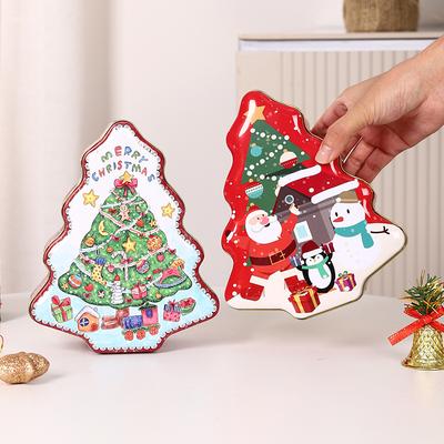 Christmas Tree Shape Iron Box Christmas Tin Gift Box Tinplate Biscuit Box Candy Storage Container for Christmas Decorations