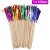 BLUE TOP Cocktail Picks Wood Foil Firework Cake Picks 9 Inch 100 PCS,Cupcake Toppers for Cakes Decoration, Children's Day, Party Suppliers,July