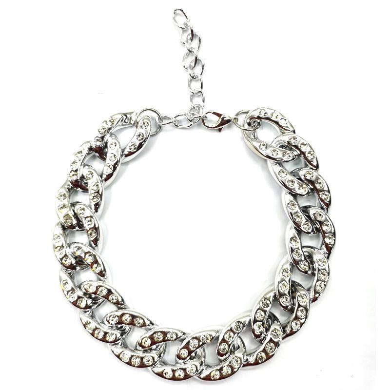 2022 Rhinestone Pet Necklace: Cat & Dog Diamond-Inlaid Gold/Silver Collar S 25+7CM extension chain серебряный