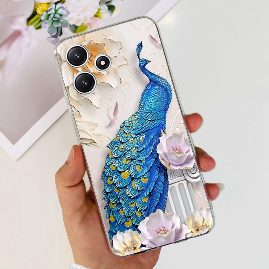 Cute Flower Cat Painted Case For Xiaomi Redmi 12 5G 2023 Soft Silicone TPU Back Cover For Redmi12 5G Global Phone Bumper