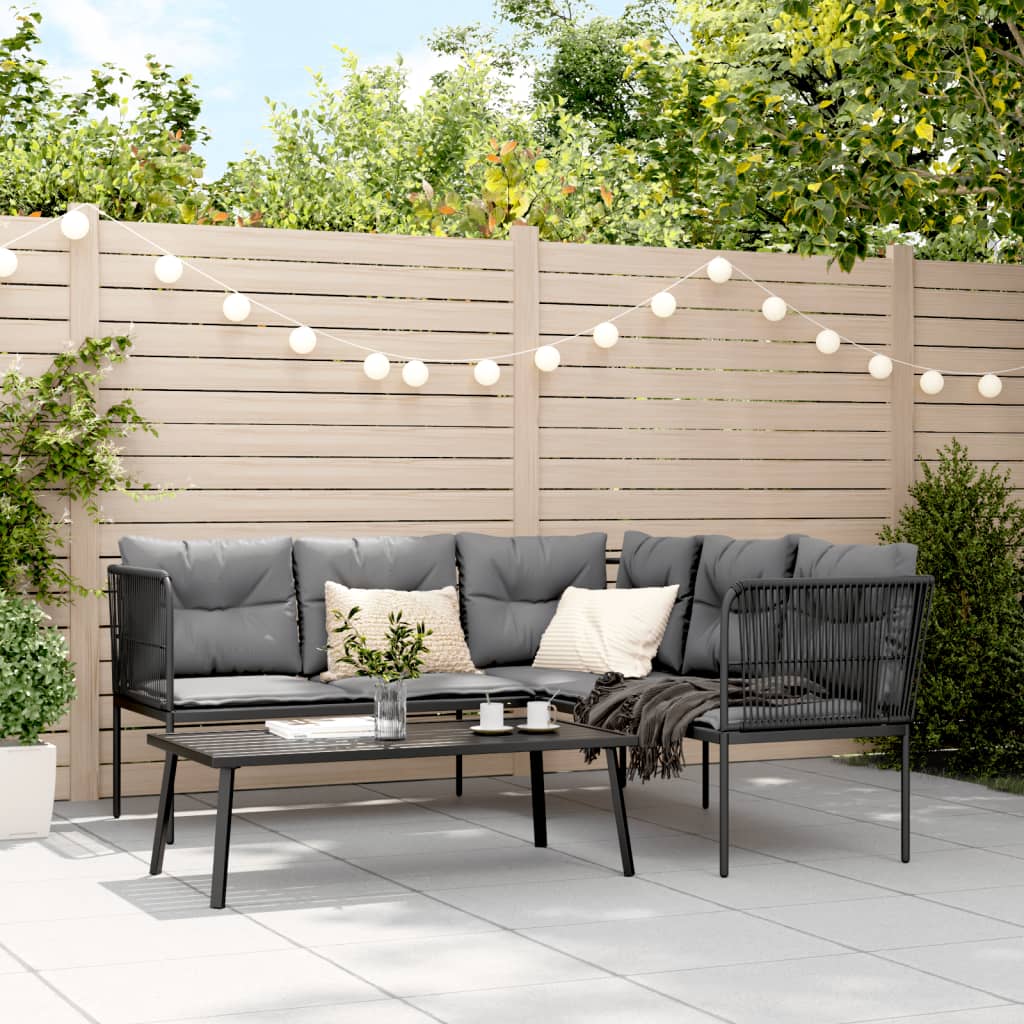 Vidaxl Garden Furniture Set with Cushions, Black, Steel and Textilene