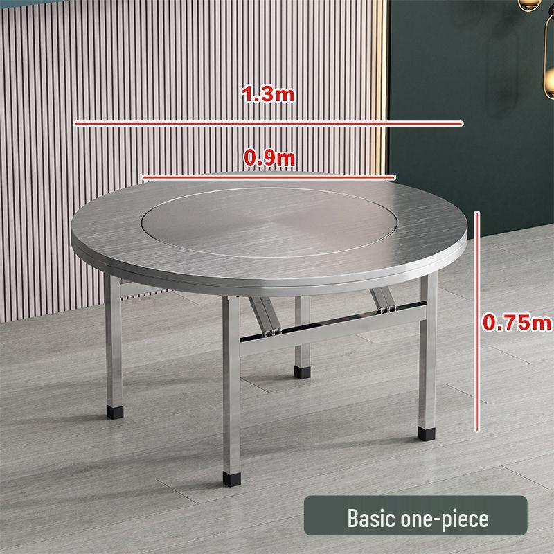 Stainless Steel Round Table with Built-in Folding Turntable for Home, Restaurant, or Hotel.