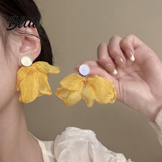 Simple Fashion Earrings Women Mesh Petal Drop Handmade Large Chiffon