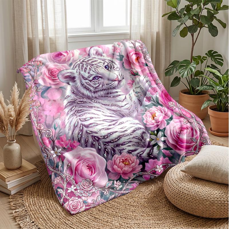 White Tiger Swimming Theme blanket Lightweight Warm Flannel Blanket Decorative Throw Blanket for Home Decoration