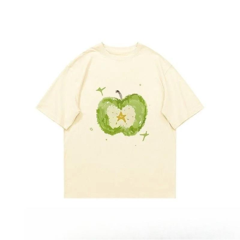 Sweet Cute Green Apple Print Women Tee s Yk Clothes Crew Neck Short Sleeve Tee Korean Graphic Aesthetic Harajuku Women Top